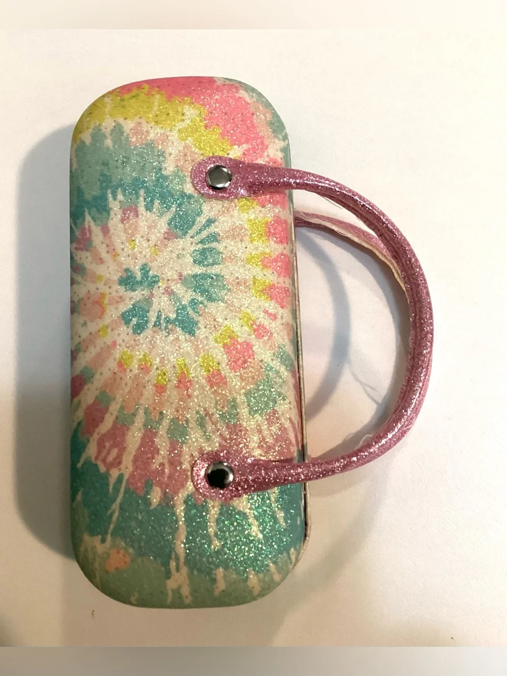 Glittery rainbow eyeglasses case + kids sunglasses.
